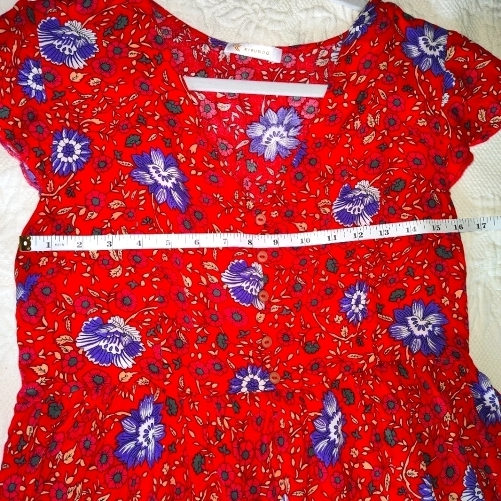 KIRUNDO Red Floral Boho Flutter Sleeves size L - Picture 6 of 7
